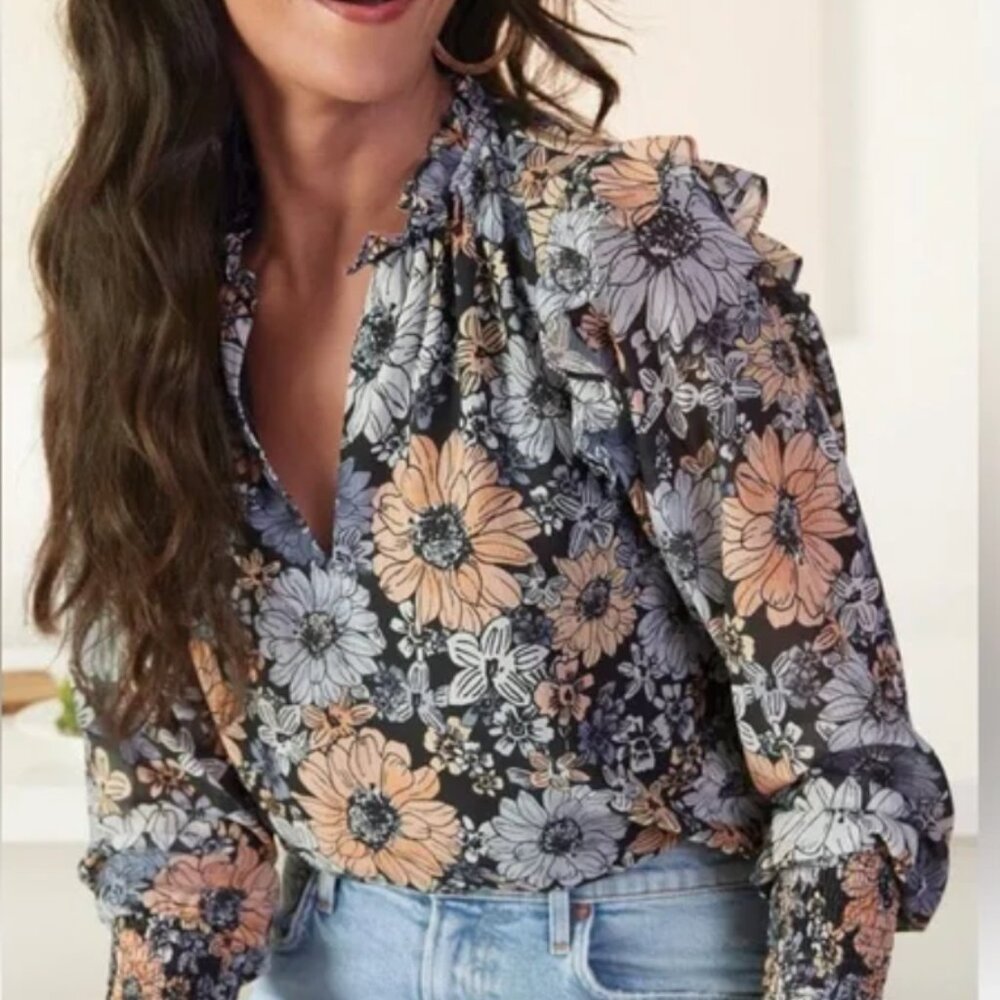 Evereve BB Dakota Evereve Floral Me Not Long Sleeve Blouse in Floral